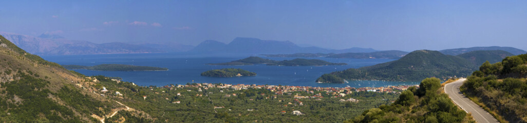 Panoramic view of the mainland and a islands in the background