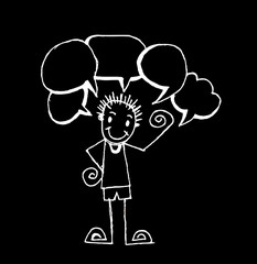Hand drawn people  and speech bubbles set