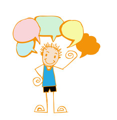 Hand drawn people  and speech bubbles set