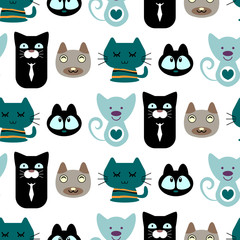 Seamless pattern with cute cartoon cats
