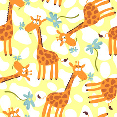 Seamless pattern with cute giraffes