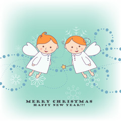 Christmas card with a cute little angels