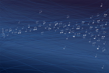 Abstract blue music background with flying notes illustration © Lovunka