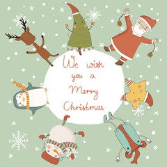 Christmas card with cartoon characters. - 58199561