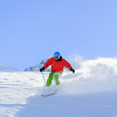 Skiing, Skier, Freeride in fresh powder snow