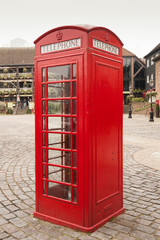 Classic red British telephone box in London.