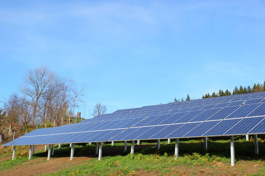 Detailaufnahme von Sonnenkollektoren einer Photovoltaikanlage
