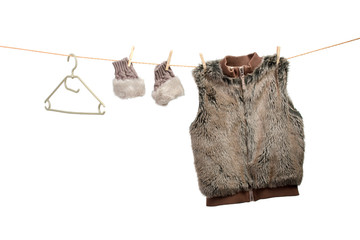 Women's winter accessories on the clothesline