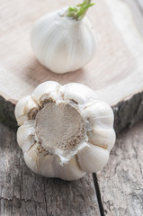 garlic on wooden background