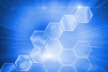 Glowing hexagons on blue background