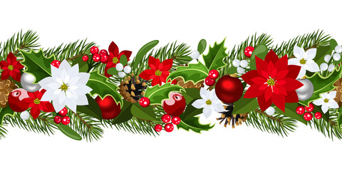 Christmas horizontal seamless background. Vector illustration.