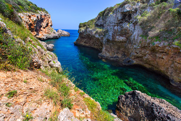 Fototapeta na wymiar sAlgar beach Cala Rafalet in Menorca at Balearic Islands