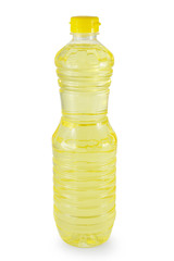 vegetable oil in a plastic bottler on white background