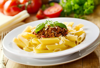 penne pasta with bolognese sauce