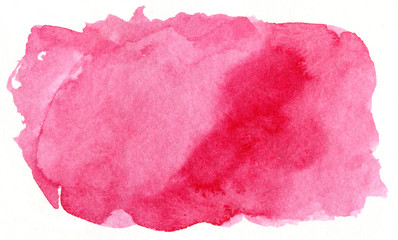 Abstract hand painted watercolor background. Pink acrylic paint stain on white paper 
