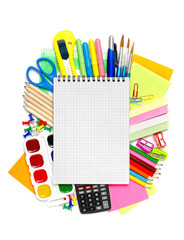 School stationery isolated with notebook copyspace