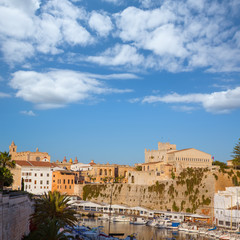 Fototapeta na wymiar Ciutadella Menorca Port town hall and cathedral