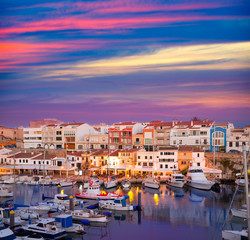 Fototapeta na wymiar Ciutadella Menorca marina Port sunset with boats