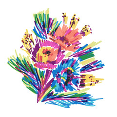 vector stylized flowers painted marker - 58208759