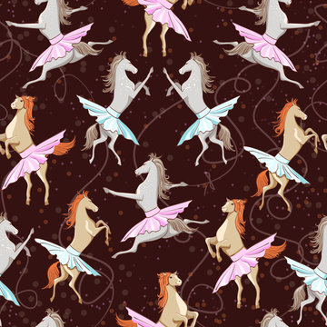 seamless pattern of dancing horses © aigann25