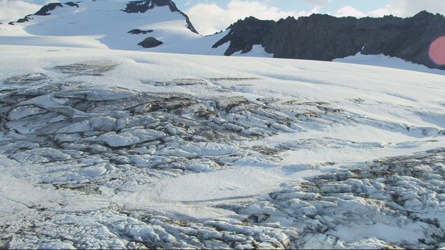 Aerial view high mountain plateau ice and snow, USA