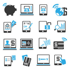 internet banking icons set, blue theme