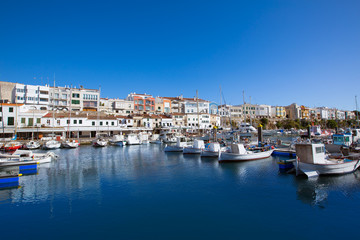 Fototapeta na wymiar Ciutadella Menorca marina Port boats Balearic islands