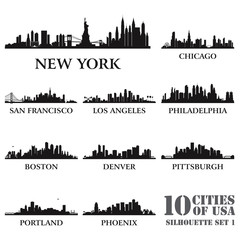 Silhouette city set of USA #1