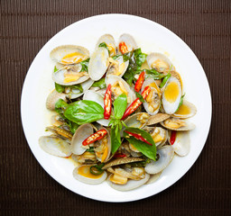 stir fried clams with roasted chili paste, Thai food