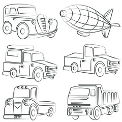 sketched car, truck set, transportation