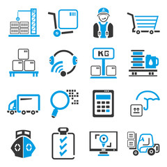 shipping management icons, blue theme