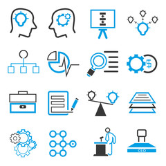 business solution icons, blue theme