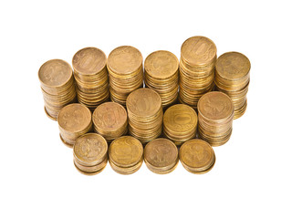 stacks of coins on white background