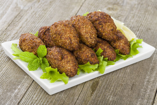 Kibbeh - Middle Eastern minced meat and bulghur fried snack