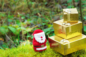 Santa with christmas gifts on the moss