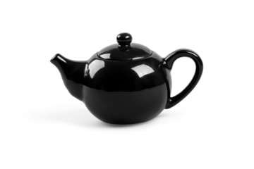 Black tea pot on white background