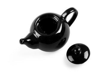 Naklejka na ściany i meble Black tea pot on white background