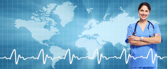 Professional doctor over healthcare background.