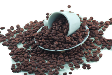 Coffee beans and cup