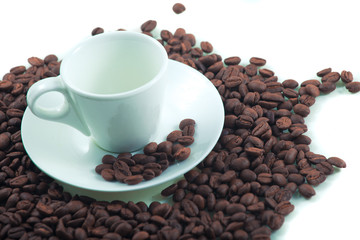 Coffee beans and cup