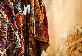 moroccan carpet store in Essaouira, Morocco - obrazy, fototapety, plakaty