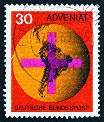 Postage stamp Germany 1967 Cross and Map of South America