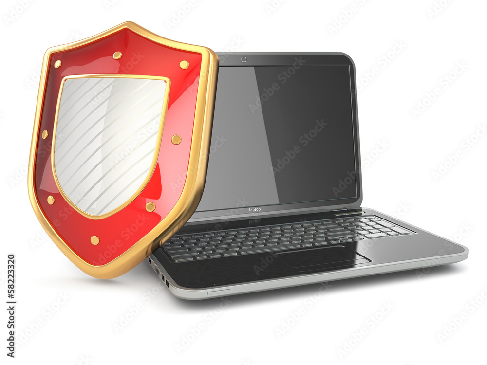 Poster internet security concept. laptop and shield.