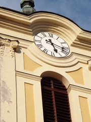 Fototapeta na wymiar Old Church with clock Ercsi City
