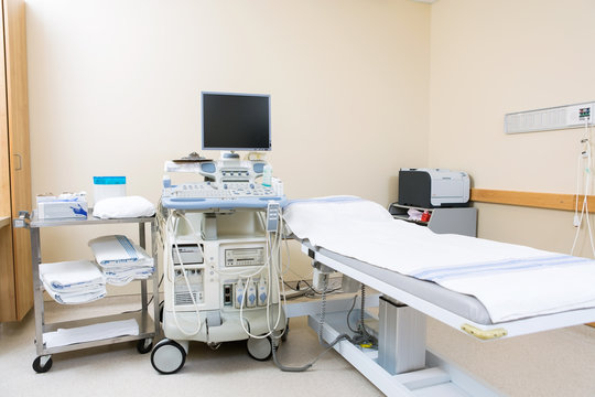 Ultrasound Machine And Bed In Hospital