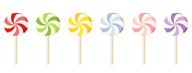 Six colorful lollipops. Vector illustration.