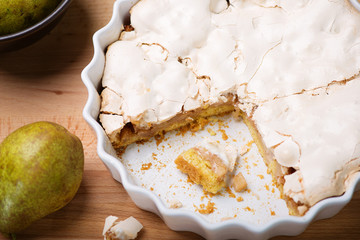 Apple and pears  pie  with meringue - obrazy, fototapety, plakaty