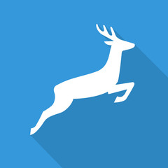 Reh Piktogramm mit langem Schatten auf blauem Hintergrund