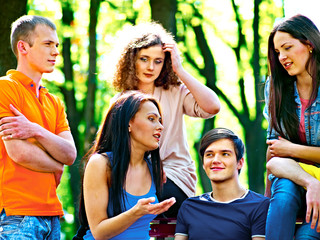 Obraz premium Group student with notebook outdoor.
