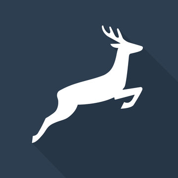 Deer pictogram with long shadow on midnight blue background